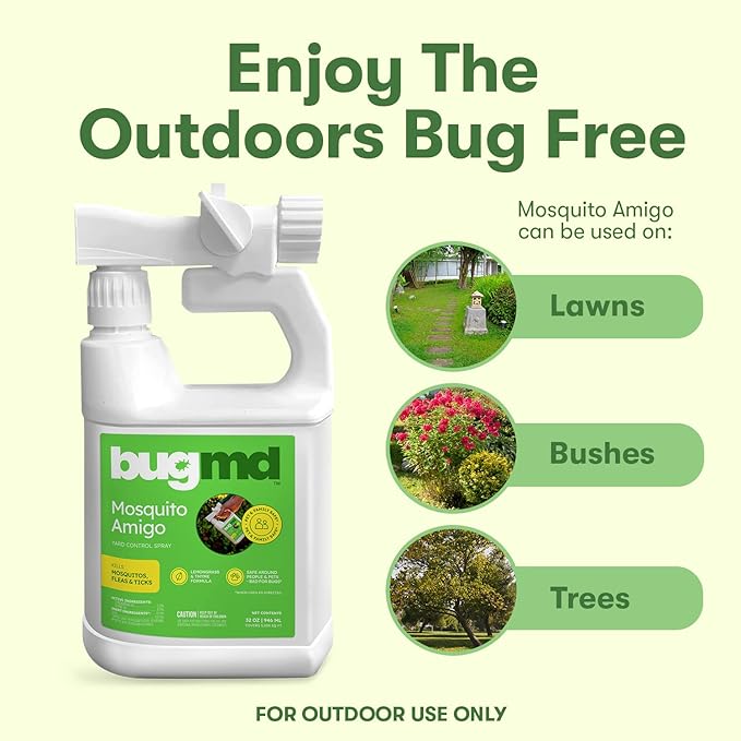 BugMD Mosquito Amigo Ant Killer &amp Bug Spray - Outdoor Roach Cockroach and Spider Killer Fly and Insect Defense Natural Plant-Based Formula Safe with Essential Oils