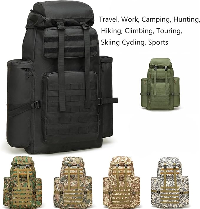 Military Tactical Backpack for Men 100L Waterproof Camping Hiking Travel Hunting Daypack Heavy Duty Adjustable Straps (Camo-1)