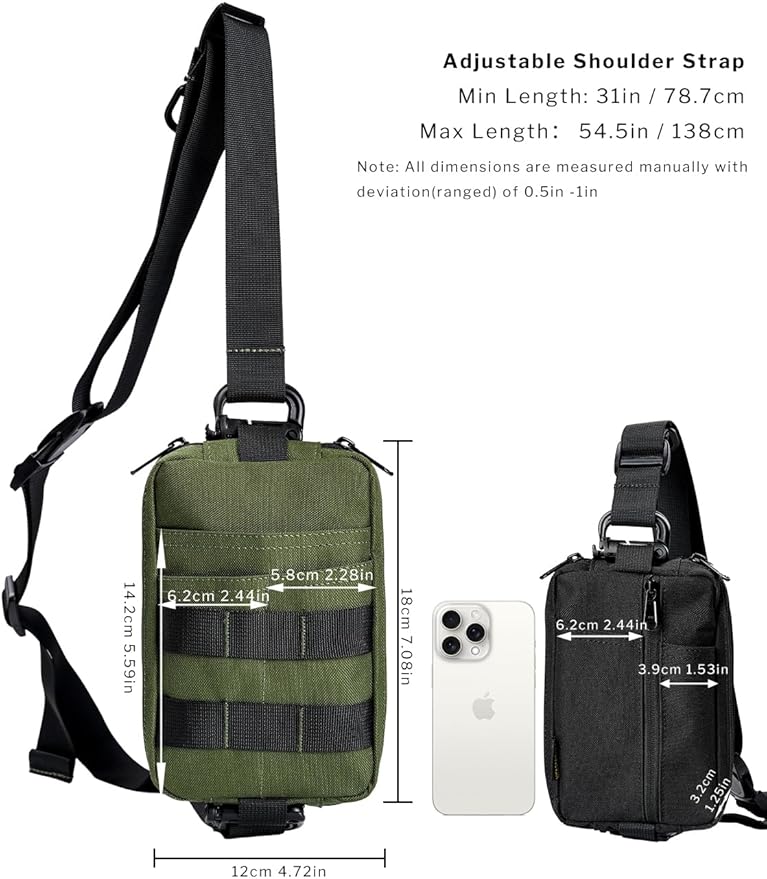 VIPERADE CHS2 Small EDC Sling Bag Tactical Fanny Pack for Men Molle Pouch Crossbody Backpack with Adjustable Shoulder Strap Utility Chest Pouch Bag for Hiking/Traveling/Bush-Craft