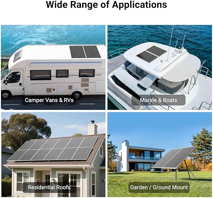 HQST N-Type 16BB 200 Watt Solar Panel Compact &amp Lightweight Solar Panels with 30 Years Lifespan up to 25.4% Efficiency Grade A+ Cell IP65 for RV Van Trailer Marine Rooftop Farm Off Grid-