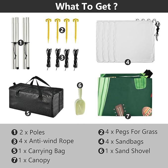 xigua Guitar Beach Tent Sun Shelter with Carrying Bag - Silver Coated Oxford Fabric Beach Canopy for Beach Camping Fishing - Includes Windproof Ropes Sandbags &amp Stakes