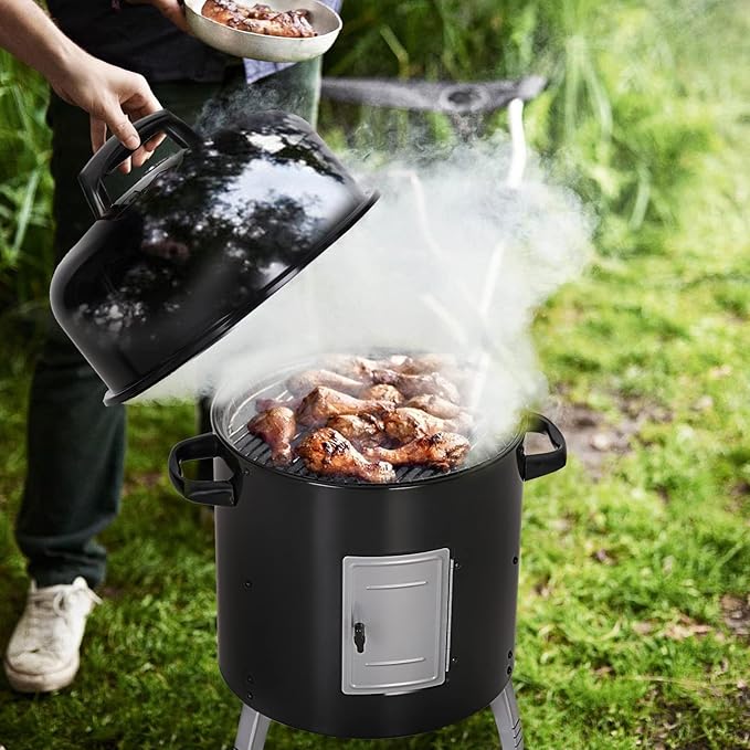 Sophia &amp William 17 Vertical Charcoal Smoker Grills with Two-Tier Grates Heavy-Duty Integral Chamber and Tunnel Ventilation System for BBQ Patio Outdoor Camping(Black)