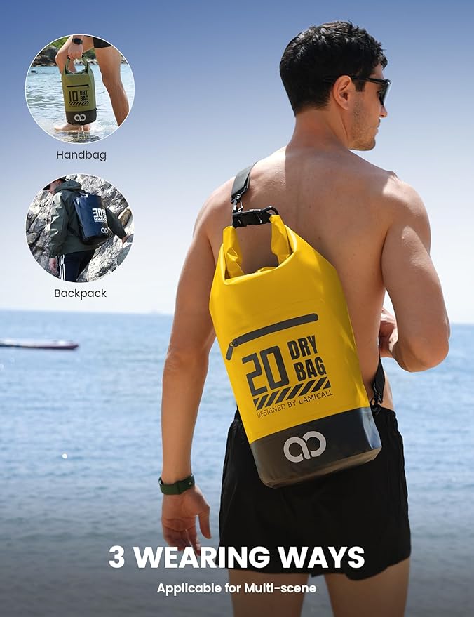 Lamicall 30L &amp 20L Dry Bag Waterproof Backpack - [Zippered Pocket] Roll Top Waterproof Bag Navy Blue &amp Lemon Yellow