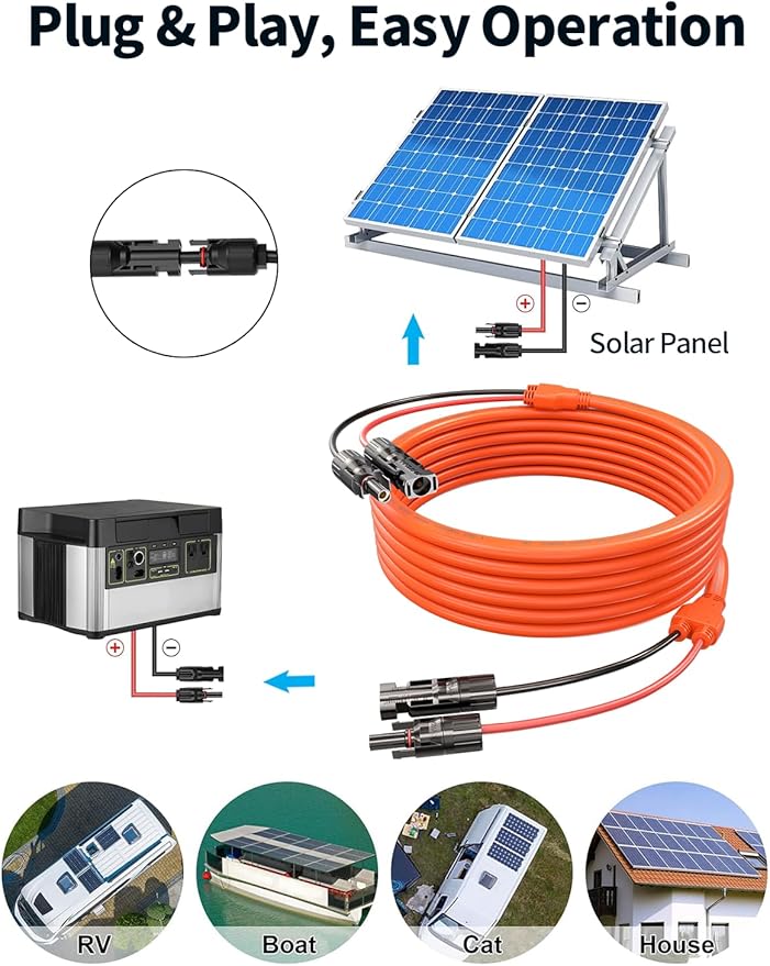 40Ft 10AWG Solar Extension Cable - Tonton 6mm² One-Piece Upgrade Integrated Wire Solar Cable with Male and Female Connectors Waterproof PV Wire for Home Boat and RV Solar Panel (10AWG 40FT 12M)