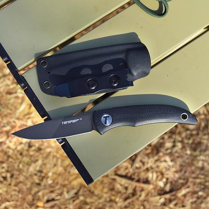 TONIFE Nova 2.68'' Blade Mini Neck Knife Knife Full Tang Fixed Blade Knife with Kydex Sheath and Adjustable Paracord Lanyard for Camping Outdoor Survival Tool (black+texture)