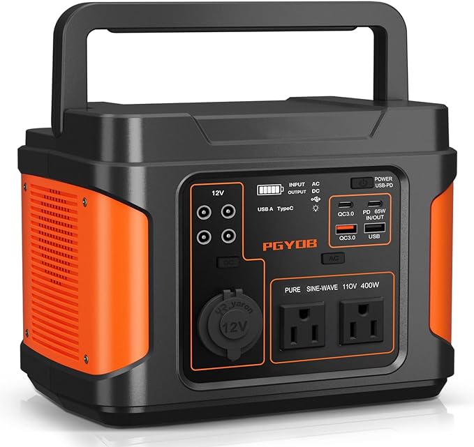 PGYOB 400W Portable Power Station 296Wh Outdoor Solar Generator Backup Ternary Battery Pure Sine Wave Power Pack with AC/DC Outlet PD 65W USB-C Outlet for Home Camping RV Blackout CPAP