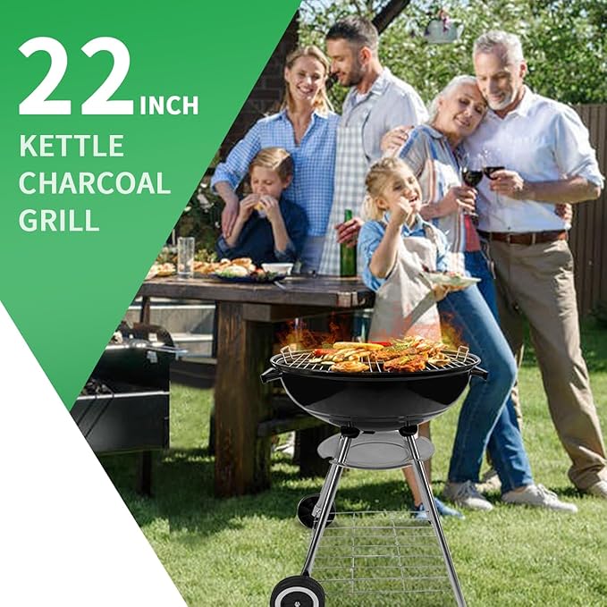 Charcoal Grill 22 Inch Outdoor Enamel Apple Shape Portable Camping Grill Barbecue Charcoal Bbg Kettle Grill