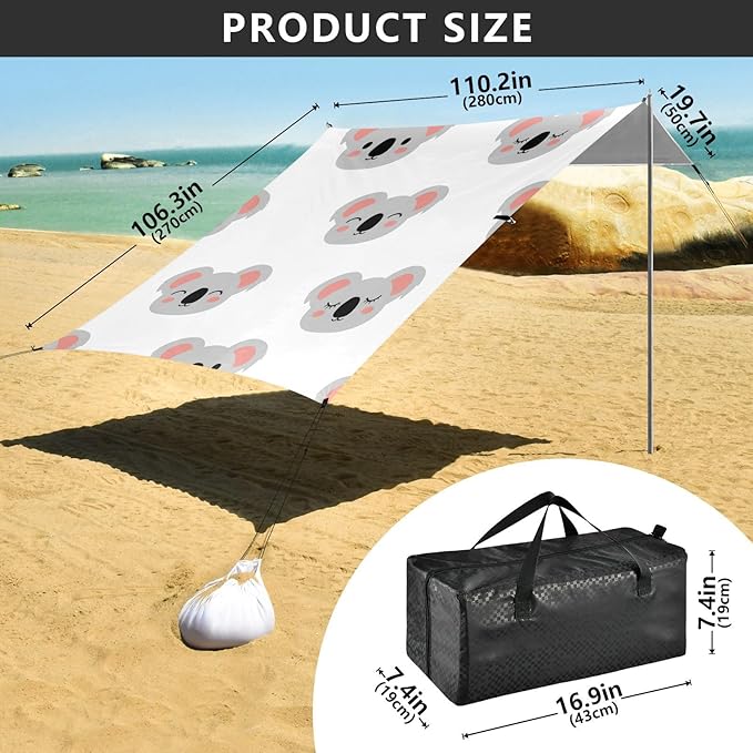 Beach Canopy with Windproof Ropes &amp Sandbags Beach Tent Sun Shade Sun Shelter for Camping Trips Fishing Backyard Fun or Picnics Koala