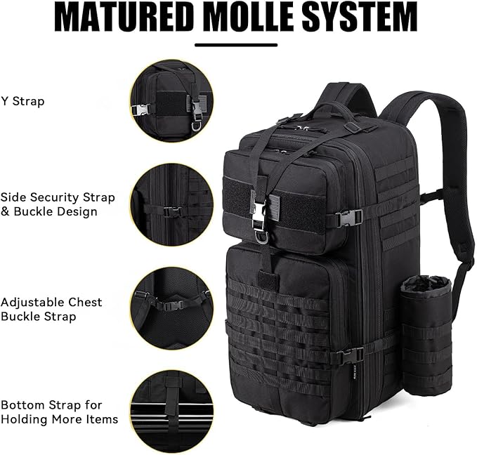 Tactical Backpack for Men 50L/60L/70L Expandable Military tactical Backpack Waterproof MOLLE Hiking &amp Camping Rucksack with Water Bottle Bag Assault Pack &amp Bug Out Bag for Outdoor