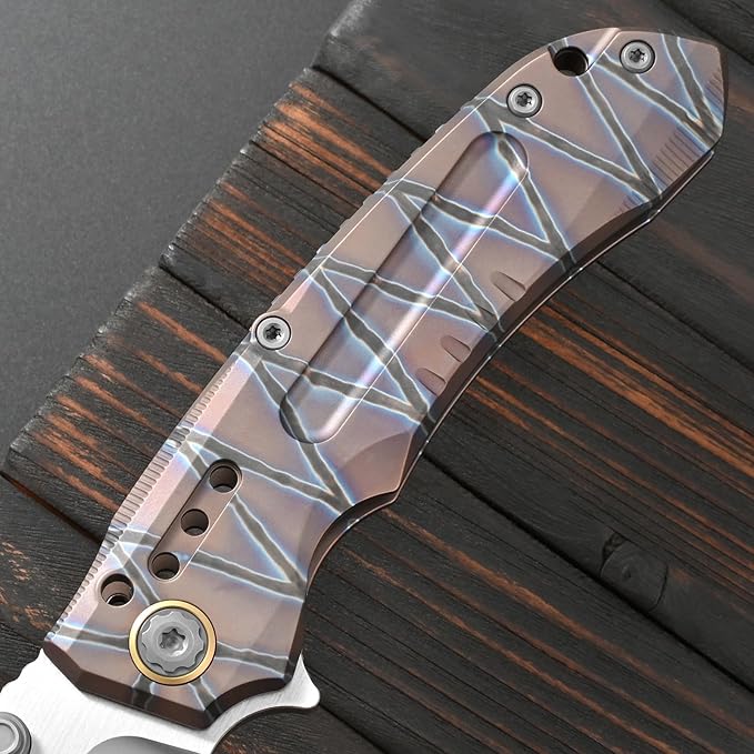 Sitivien ST991 Folding Knife M390 Pearlescent Polishing Steel Blade Titanium Handle with Ball Bearing for Men Women Outdoor Camping Hiking Survival (Burnt)