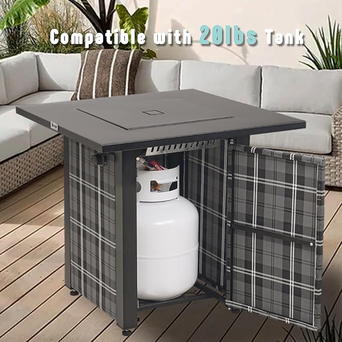 Werph 28 in Propane Fire Pit Table ETL-Certified Fire Table with Lava Rocks for Patio Deck Garden Courtyard 50000 BTU Square Fire Pit Table with Lid Black