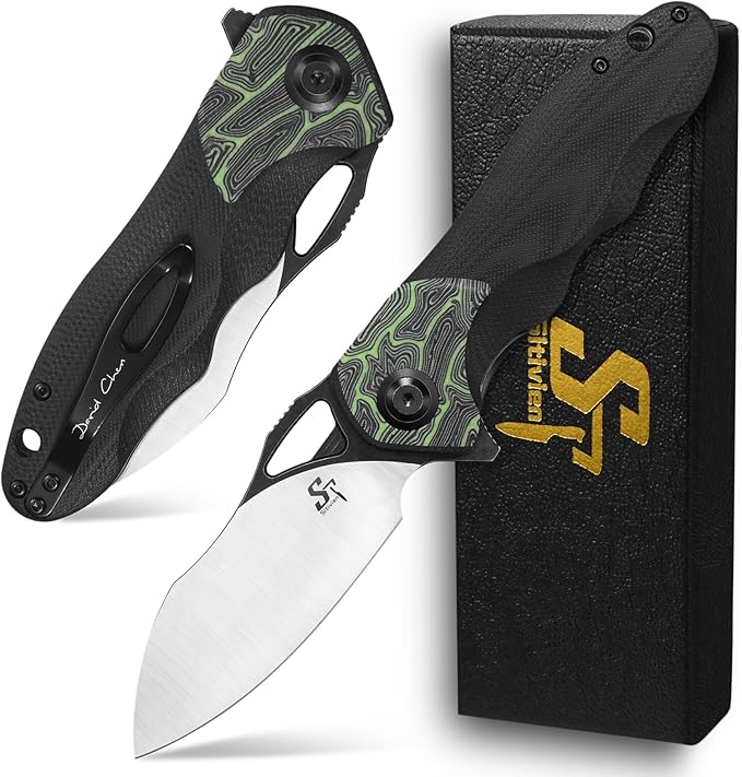 Sitivien ST154 Folding Knife Sandvik 14C28N Steel Blade with G10 HandleChinese Zodiac Series EDC Tool Knifes for Camping Hunting Survival Hiking(Green)