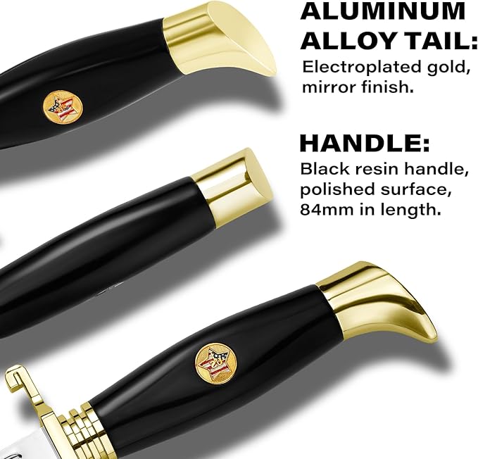 DISPATCH 250th Anniversary Commemorative Fixed Blade Knife 10.2'' Mirror Polished Stainless Steel Full Tang Blade with Dual Fullers Gold-Plated Guard &amp Pommel Resin Handle Composite Leather Sh