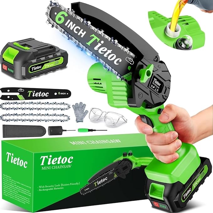 Tietoc Chainsaw 6 Inch Mini Electric Chainsaw Cordless Battery Powered Hand Held Saw for Wood/Trees Trimming Tools for Household and Garden Chain Saw Gift for Men Dad Husband Fathers Gardener 2025