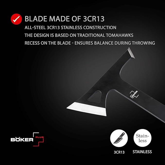 BÖKER PLUS® Mohican - Throwing Axe Set of 3 Black - Double Axe Made of 3Cr13 Steel with Sheath - Bushcraft Camping Outdoor &amp Survival Axe - Hatchet Axe Kit for Throwing Training
