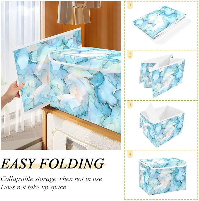 senya Large Storage Bins with Linen Ink Border Collapsible Foldable Storage Cubes Fabric Closet Organizer Containers Box with Flip-Top Lid for Home Bedroom Office 16.7 x 12.6 x 11.8in