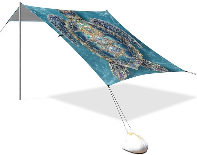 ALAZA Jewel Turtle Boho Beach Tent Sun Shelter UPF50+ Protection Beach Shade Canopy w/ 4 Sandbags for Outdoor Camping Fishing Backyard Fun Picnic 10x9 ft