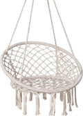 SUNCREAT Hammock Chair Macrame Swing with Side Pocket Hanging Cotton Rope Hammock Swing Chair for Indoor and Outdoor Use 330 lbs Capacity Beige