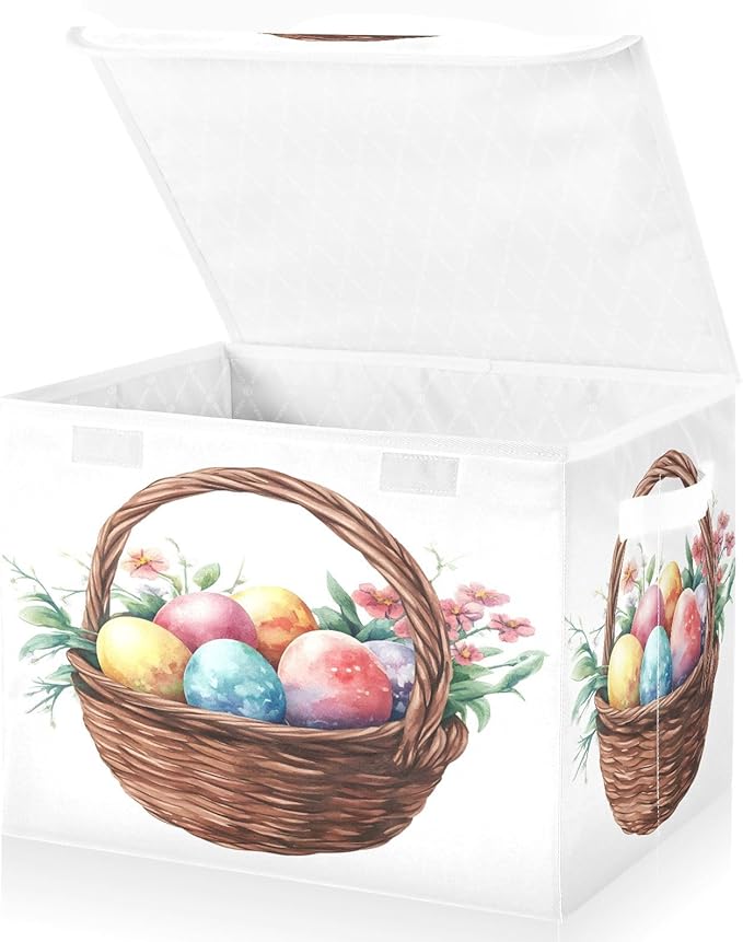 Easter Egg Basket Fabric Storage Bins with Lids and HandleFoldable Storage Bins with LidsCloset Organizers for Clothes Storage Room Organization Office Storage Chest Organizer