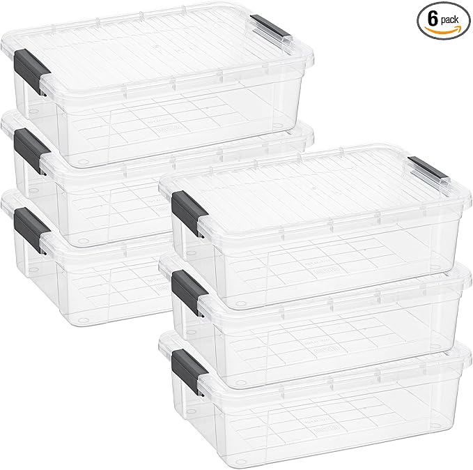 Superio 6 Pack Clear Plastic Storage Container with Lid Home - 13.7 Qt Office Organizer Storage Bin Stackable For Closet Under the Bed or Locker Use for Clothes Food Toys Supplies Linen.