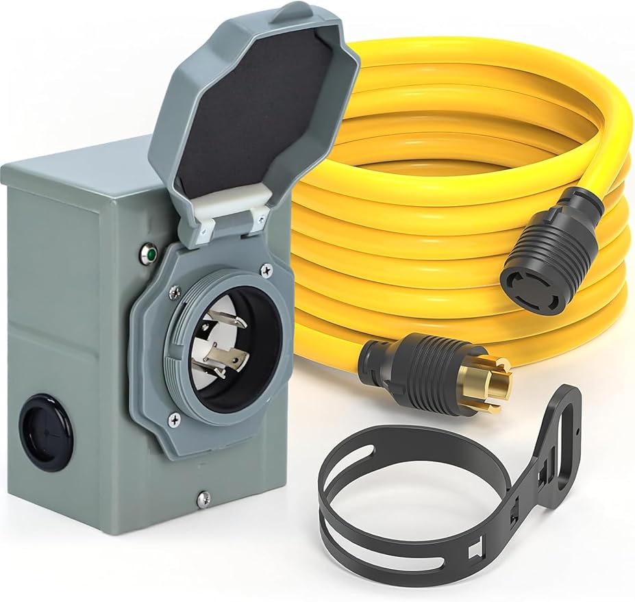 30 Amp Generator Cord and Power Inlet Box (Pre-Drilled) Waterproof Kit 25 Feet Nema L14 30p Generator Extension Cord with L14-30P to L14-30R Twist Lock Plug for Outdoor Use125/250 Volts