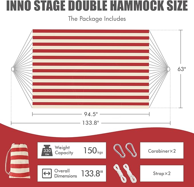 Brazilian Double Hammock 2 Person with Tree Straps Cotton Hammock with Carrying Bag - Woven Hammock for Patio Backyard Porch Outdoor and Indoor Use - Soft Cotton Fabric Hammocks