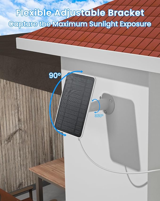 Solar Panel Charger Compatible with Arlo Essential 2K Outdoor(2nd Gen)/Essential XL Camera(2nd Gen)/Essential Spotlight 5W Solar Panel with IP65 Waterproof 10ft Micro USB-C Cable &amp Wall Mount 3