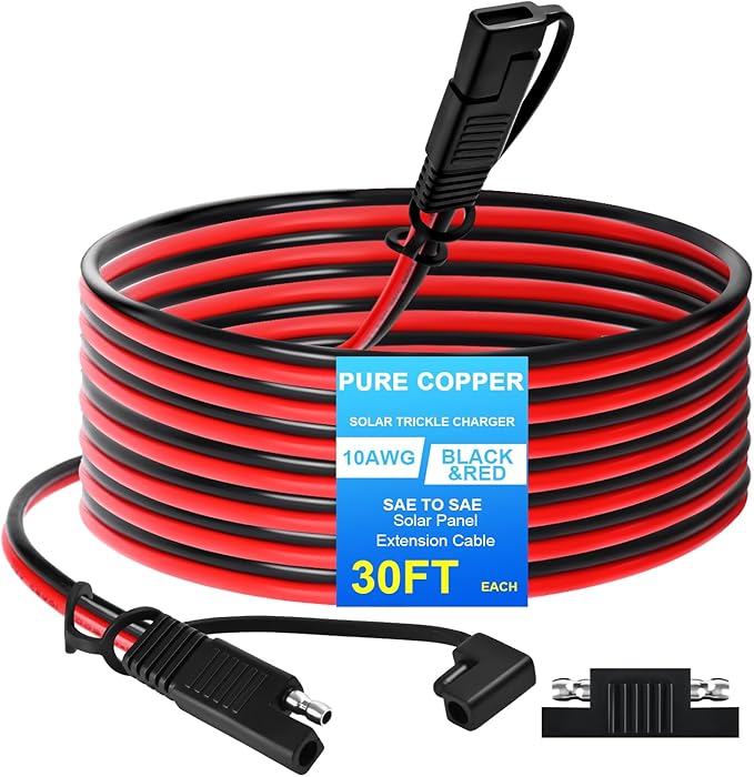 10 AWG 30 FT SAE Connector to SAE Battery Extension Cable Pure Copper 10 Gauge Power Quick Connect Cable for Cars Motorcycles Solar Panels RV