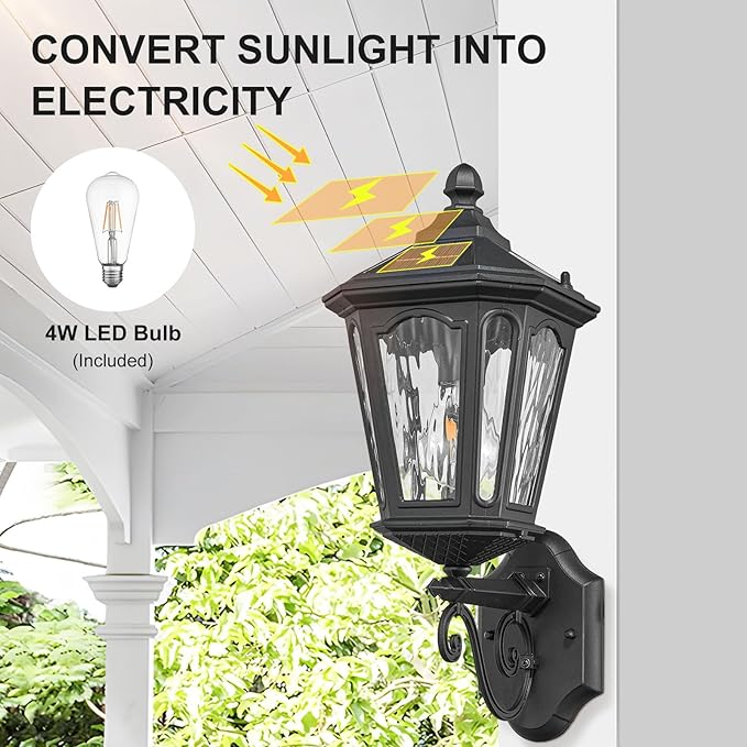 Solar LED Wall Light Outdoor with Remote Control 22'' Front Door Sconce Dusk to Dawn 3 Lighting Modes Solar Exterior Wall Lantern Outside Lights for Patio Doorway Porch Walkway Black