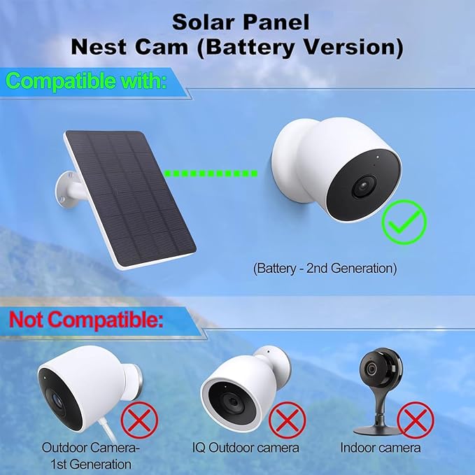 Fabater Solar Panel for Googles Nest Camera 10W Solar Power Charger with 360 Adjustable Bracket and 9.8ft Cable IP66 Water Proof for Indoor &amp Outdoor Security Cam (1pc)