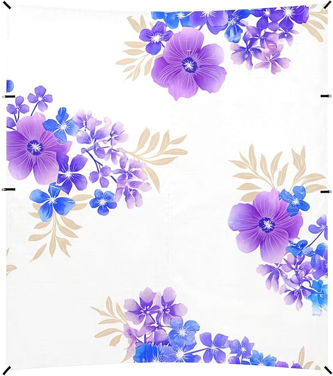 Beach Canopy with Windproof Ropes &amp Sandbags Beach Tent Sun Shade Sun Shelter for Camping Trips Fishing Backyard Fun or Picnics Purple Flowers
