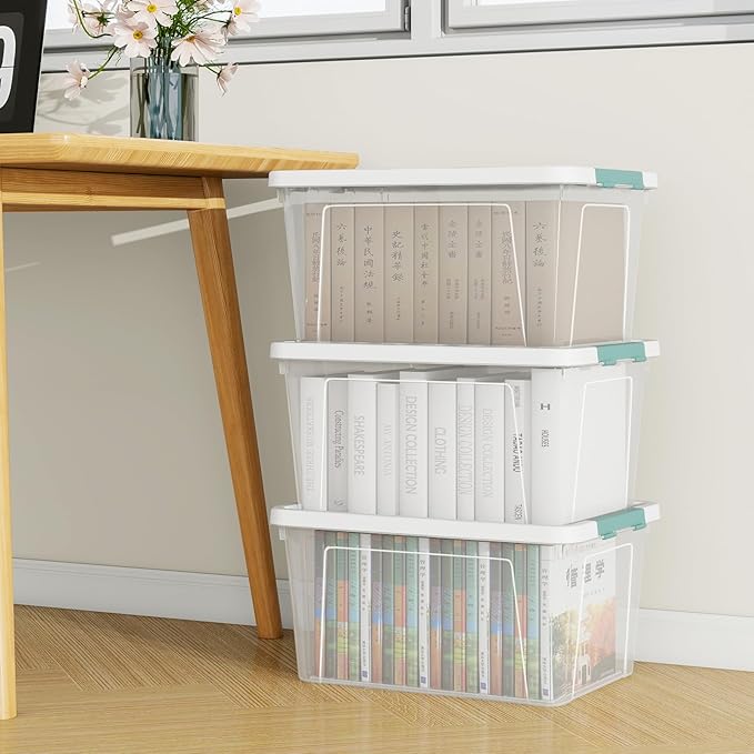 6-Pack Clear Plastic Storage Organizer Bins with White Lids 35 Quart Stackable Container Boxes for Bedroom Bathroom Garage and Office Organization