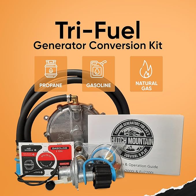 Hutch Mountain Generator Propane Conversion Kit Honda EU2000i - Tri-Fuel Conversion for Propane Gasoline &amp Natural Gas - Portable Generator Backup Kit for Home Emergencies Camping and RVs