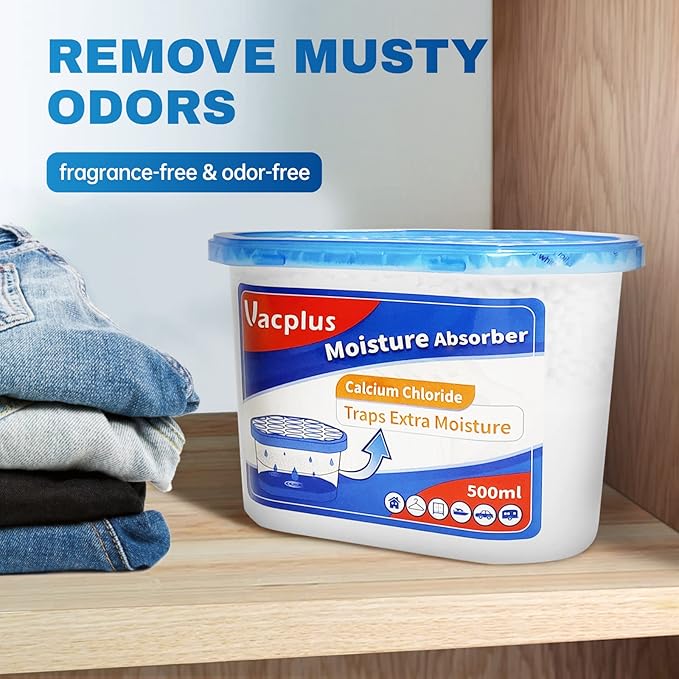 Vacplus Moisture Absorbers 10.5 Oz Humidity Absorber Boxes Attracts Extra Moisture from Your Bathroom Closet Kitchen &amp Study Dehumidifier Odor Eliminator for Closet (Fragrance Free) 12 Packs