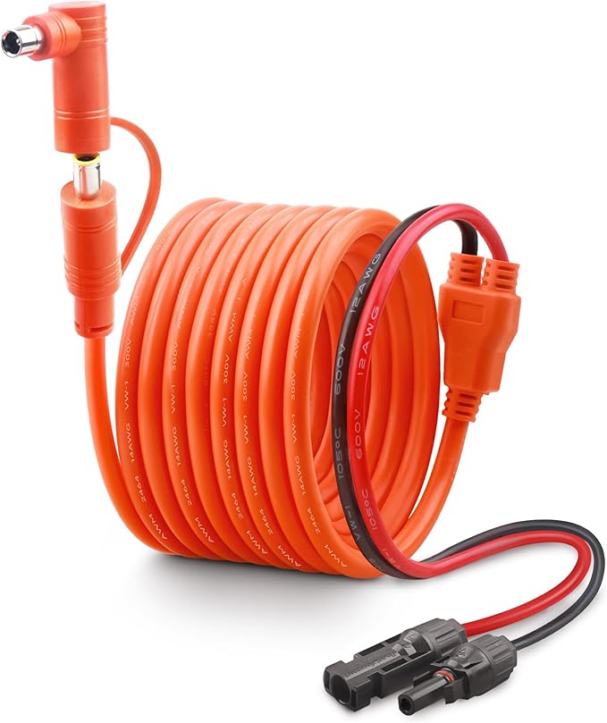 20FT Solar Connector to DC 8mm Adapter Cable 12AWG+14AWG Tinned Copper - DC7909/DC8020 Charging Cable for Portable Power Station Solar Panel RV