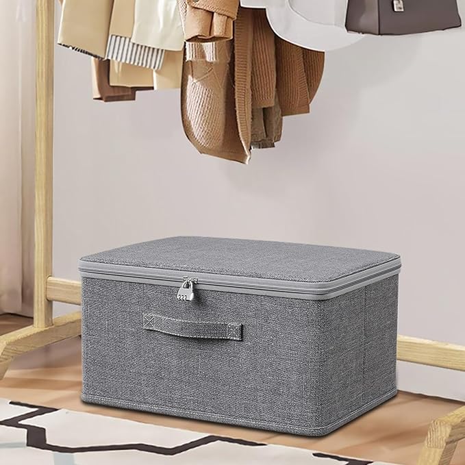 Lockable Storage Bin – Stackable Organiser Chest with Lid Secure Snacks Storage Box | Durable Protective Clothing Storage Tote Heavy Duty Utility Lock Container for Garage Sweater Holder