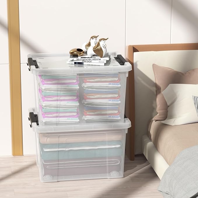 50 Quart Large Plastic Storage Boxes Clear Plastic Storage Bin with Lid 4 Packs