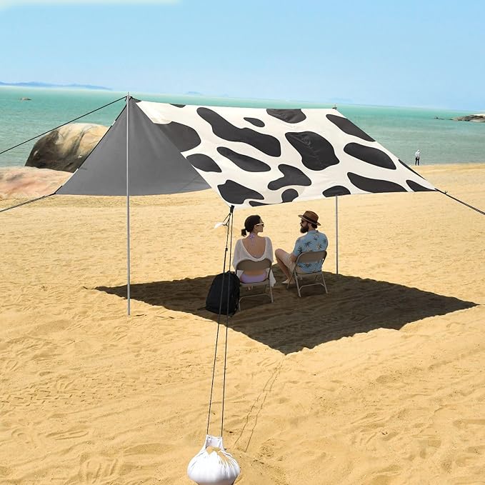 ALAZA Black Cow Skin Pattern Beach Tent Sun Shelter Portable Canopy Sunshade for Outdoor Camping Picnics Backyard Fun 10x9 ft