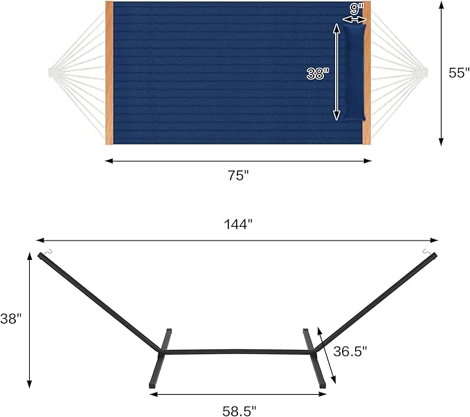 Homgava Two Person Hammock with Stand for Outside Heavy Duty Outdoor Patio Hammock with Portable Steel Stand Large Double Hammocks480lbs Capacity.(Dark Blue)