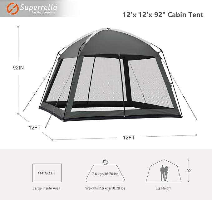 12 x 12 FT Camping Screen Tent for 8-10 Person Easy Setup Screen House with UV 50+ Sun Protection &amp Mosquito Net for Camping Backyard Picnic Patio Outdoor Gray