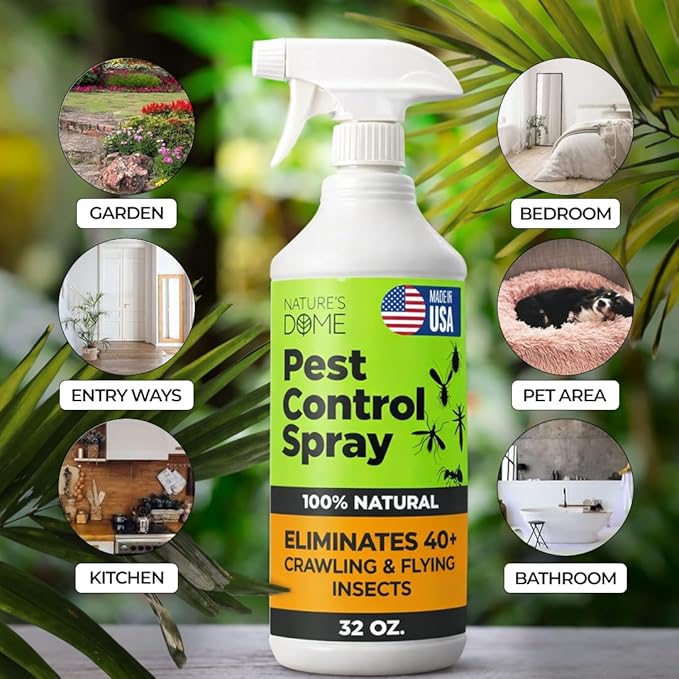 Nature’s Dome Pest Control Spray 32 Oz | 100% Natural Ant Killer &amp Bug Spray for Indoor &amp Outdoor Use | Eco-Friendly Bug Spray for Flea Ticks Ant &amp Mosquitos | Safe for Pets and Kids