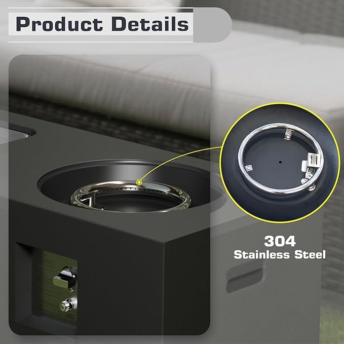 2-Piece 48 Rectangular Propane Fire Pit for Outside Patio with Hidden Tank Table &amp Ice Bucket 50000 BTU Fireplaces with Lid Glass Rocks Cover(Black w/Ice Bucket)