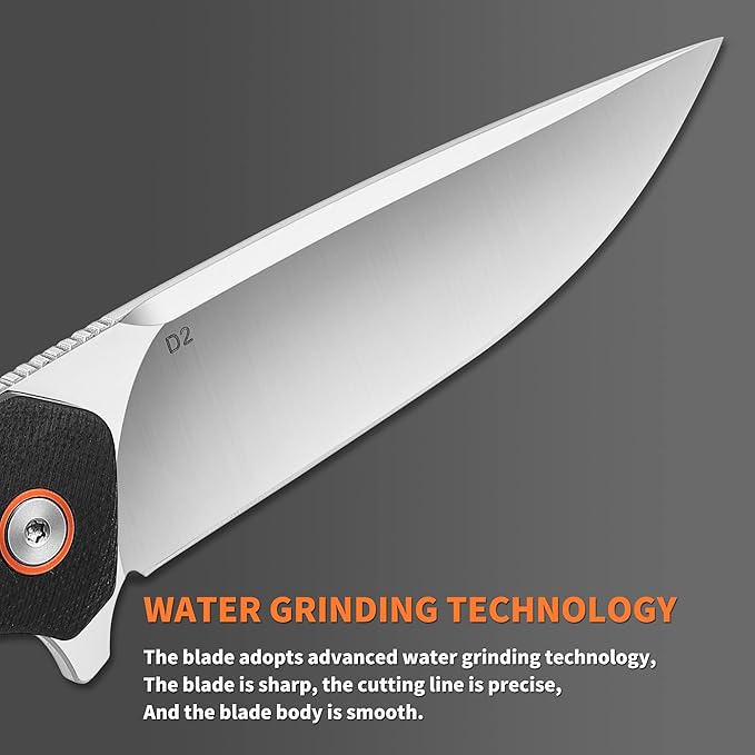 Pocket KnifeFolding EDC Tactical KnifeCamping Survival Knife 3.54'' D2 Blade Steel and G10 Handle Liner Lock Reversible Clip Everyday Carry for Men Knife Outdoor Survival