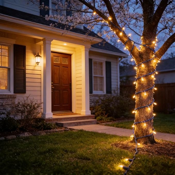 150 LED Warm White Christmas Lights UL Certified 22# Green Wire 50 Ft Commercial Grade Decorative Lighting String for Indoor and Outdoor Use.