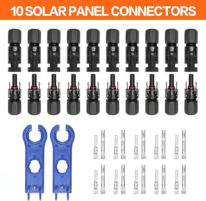 Solar Crimping Tool Kit for Panel Connectors - a Crimper 10 Pairs of Solar Wire Connectors 2 Pairs of Spanner Wrench for Solar Cable