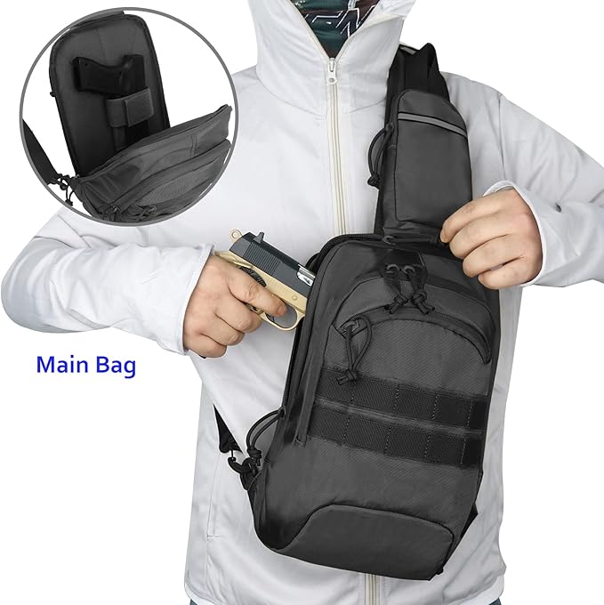 Tactical Sling Chest Bag EDC Shoulder Pack Universl Dual Holster CCW Compact Bags Concealed Carry Backpack