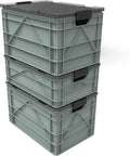 SIDIO CRATE Starter Pack - Two Full Size and One Half Size Heavy Duty Stackable Storage Bins Totes with Lids and Dividers - Durable Organizer for Home Office Garage and Outdoor Use - Aircraft