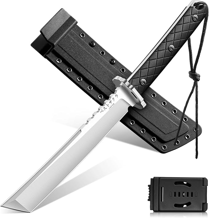 Purple Dragon Japanese Fixed Blade Knife with Sheath - D2 Steel Tanto Knife Cool Survival Knives with Full Tang Handle Camping Knives for Bushcraft Outdoor Gifts for Men