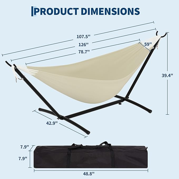 Double Hammocks with Stand for Outside Portable Space Saving Heavy-Duty Steel Stand for Indoor Outdoor Patio with Carrying Bag 450 lbs Capacity