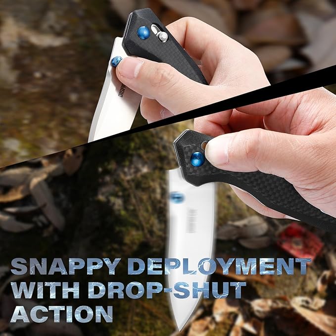 Dispatch Axis Lock Folding Pocket Knife with Clip 3.27 D2 Steel Blade and Carbon Fiber Handle Camping Folding Knives for Men Women Hiking Survival Pocketknife